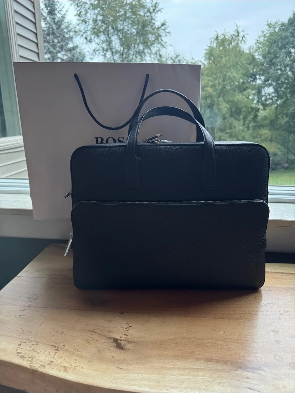 Boss Black Leather Briefcase for Men - Classic Professional